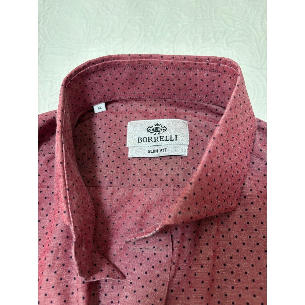 Luigi Borrelli Napoli Slim Fit Dress Shirt XL Pink Navy Micro Dot Italian Luxury - Picture 3 of 6